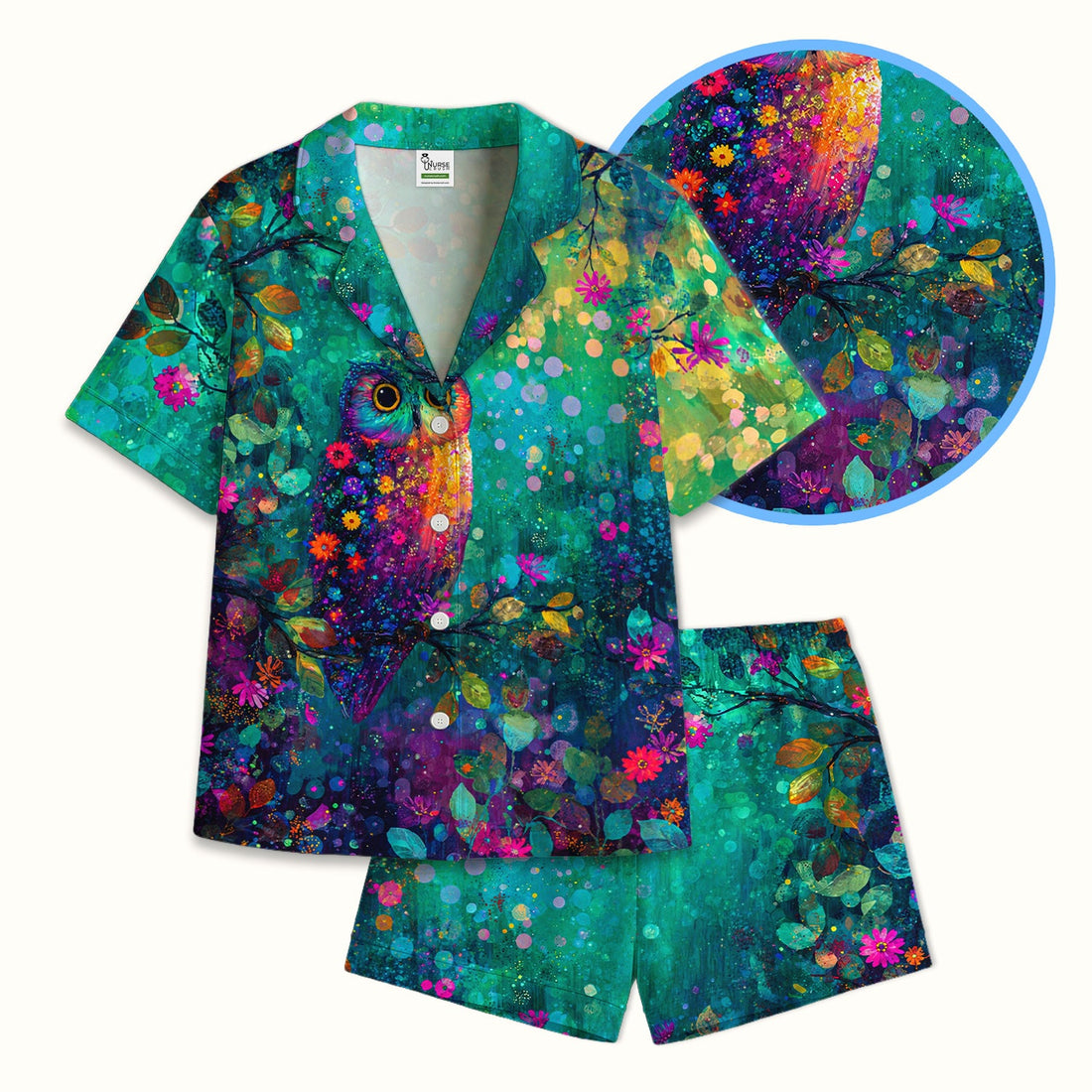 Vibrant Neon Owl Colorful Forest Pajama Set
