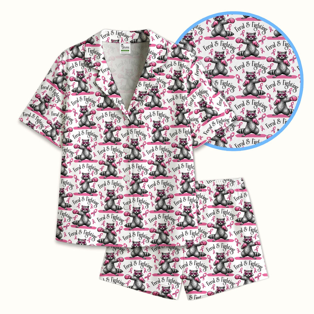 Breast Cancer Awareness Raccoon Nurse Pajama Set