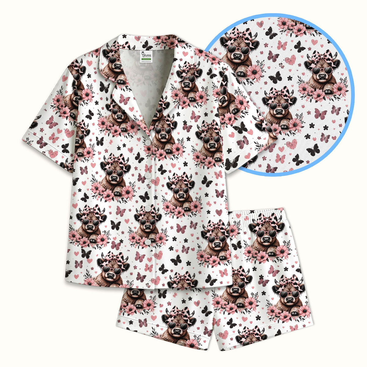 Cow Heart Sunglasses Nurse Pajama Set
