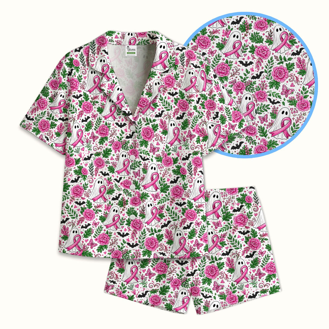 Breast Cancer Awareness Floral Ghost Nurse Pajama Set
