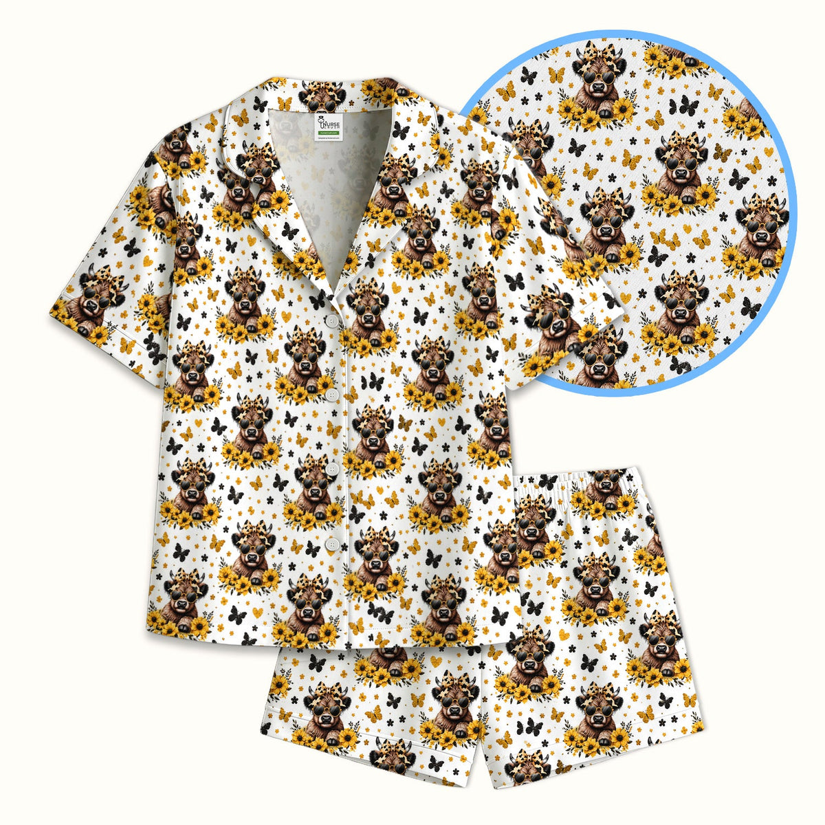 Cow Sunflower Bow Pajama Set
