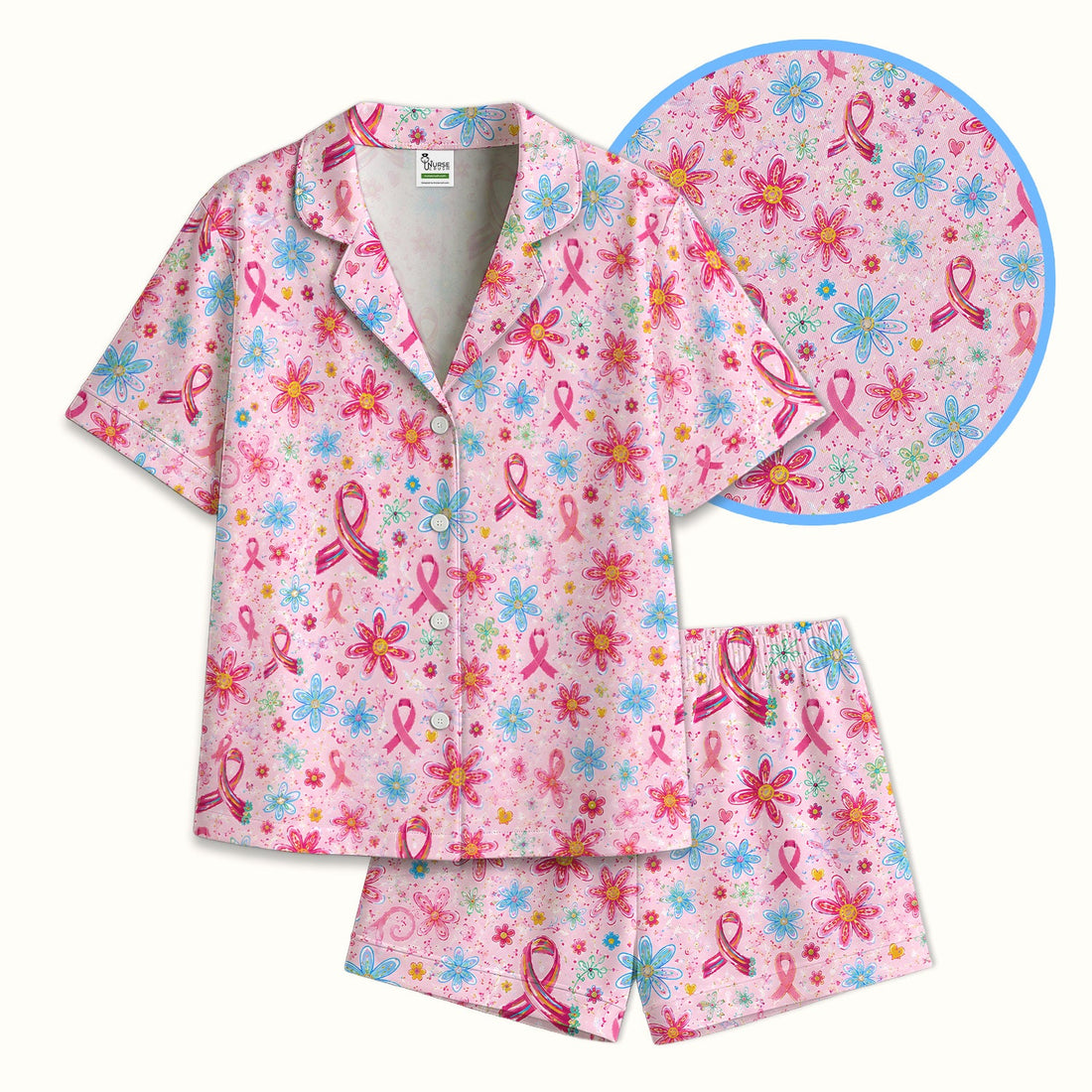 Floral Breast Cancer Awareness Pajama Set
