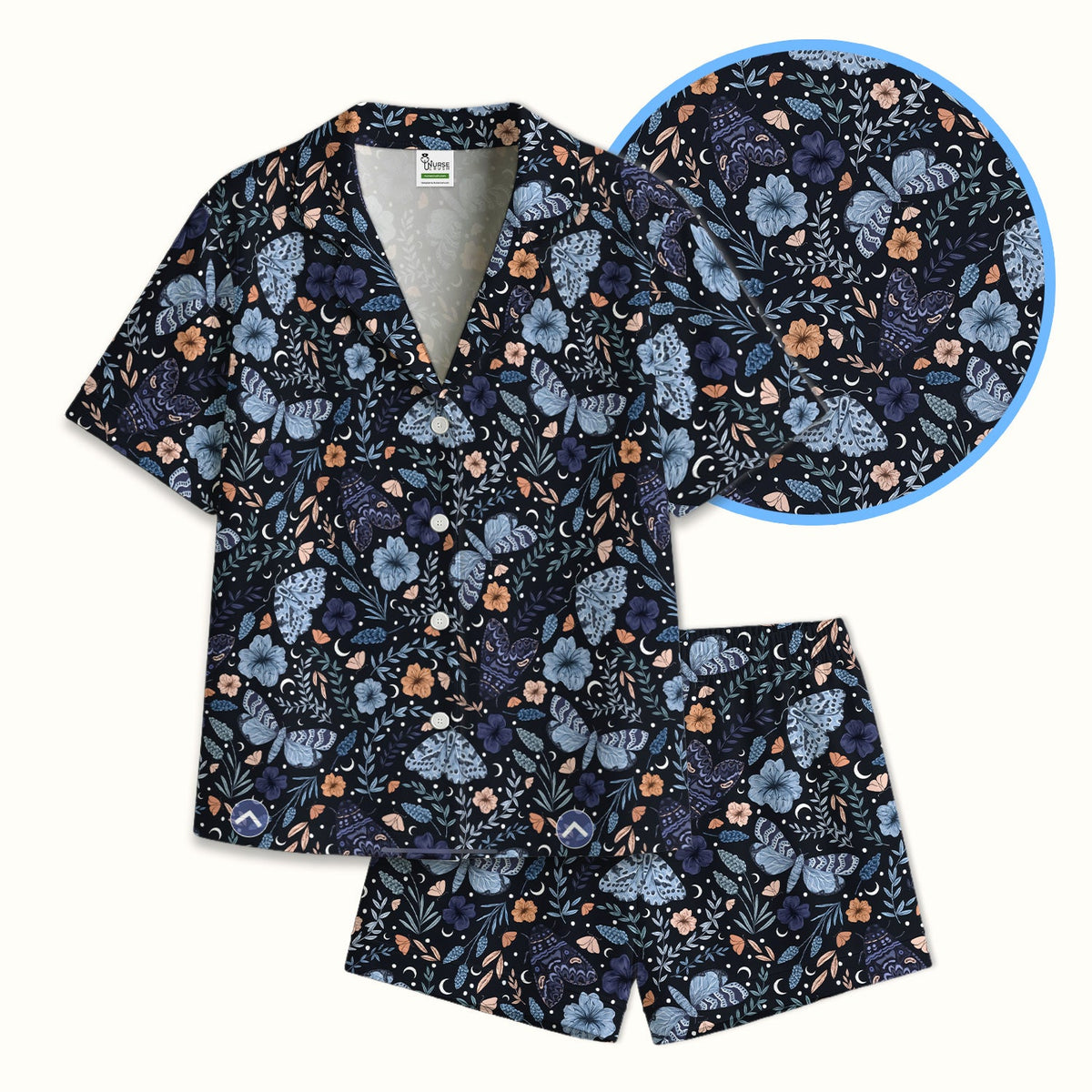 Night Moth Butterfly Floral Nurse Pajama Set