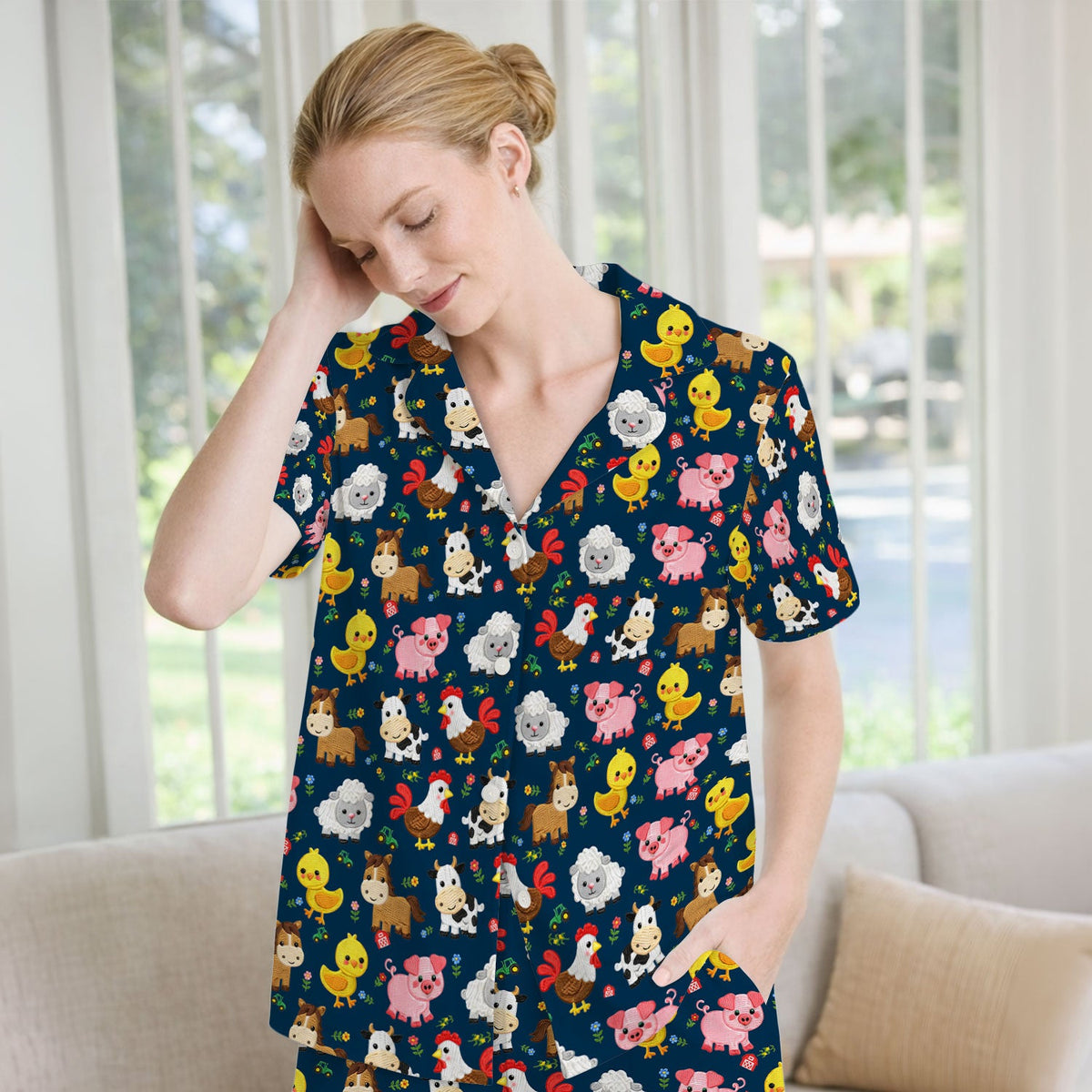 Cartoon Farm Animal Nurse Pajama Set