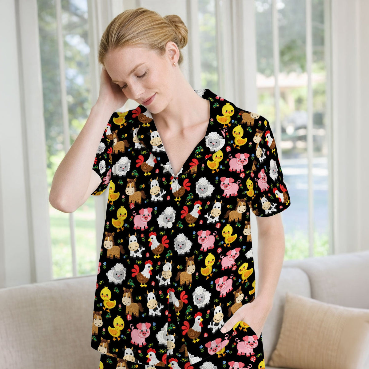Cartoon Farm Animal Nurse Pajama Set