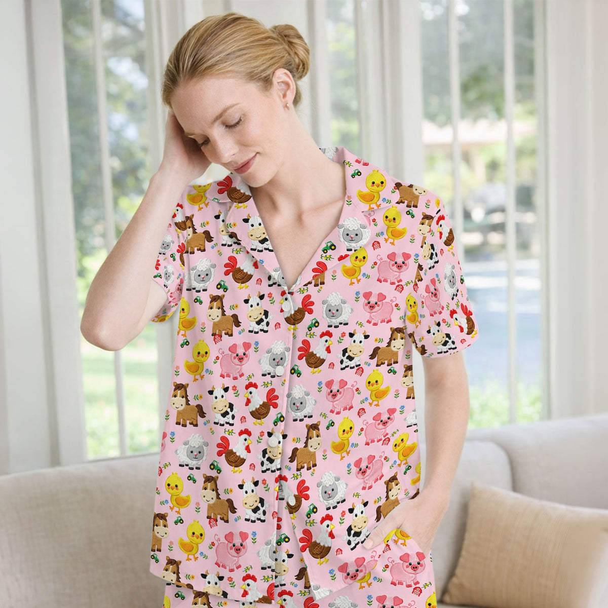 Cartoon Farm Animal Nurse Pajama Set