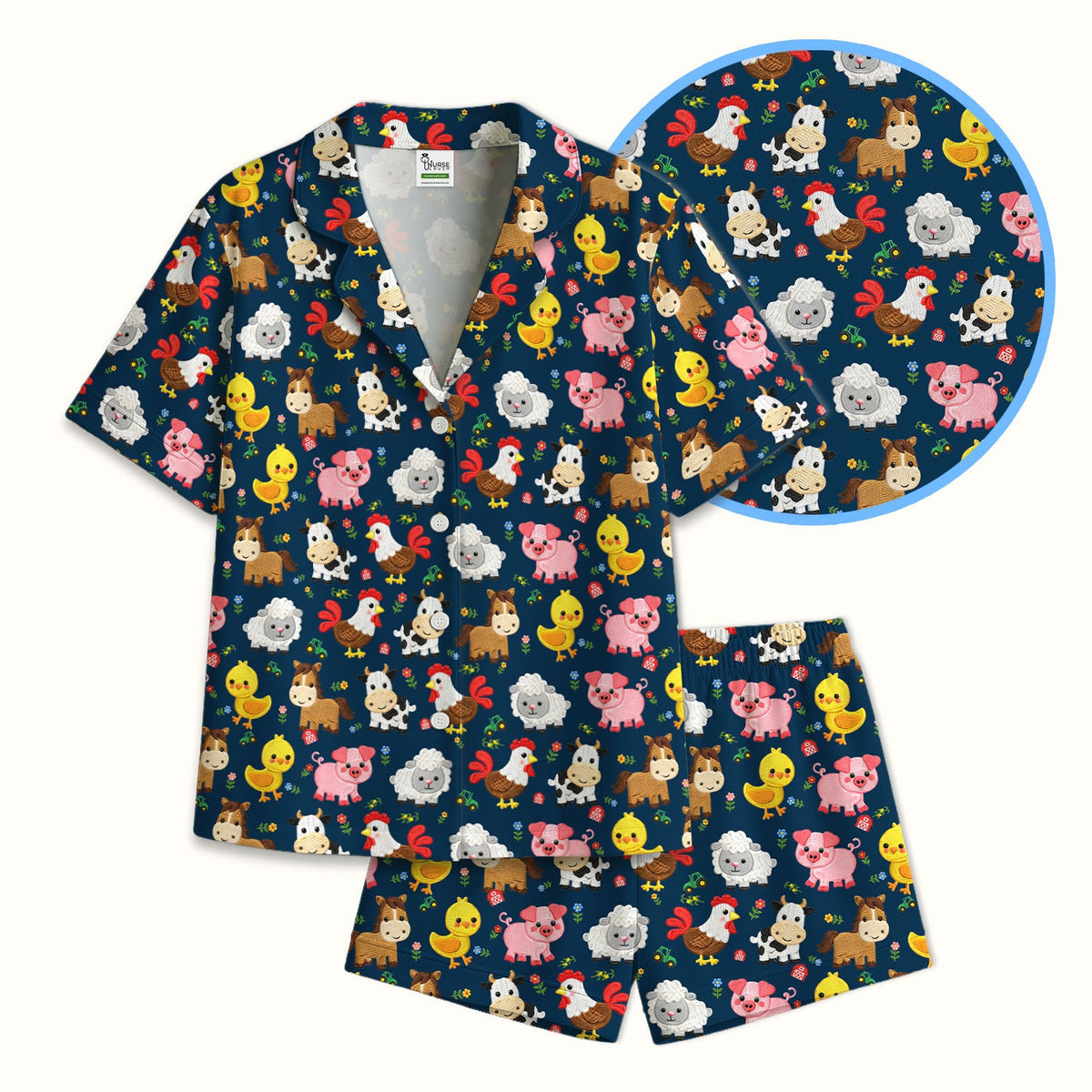 Cartoon Farm Animal Nurse Pajama Set