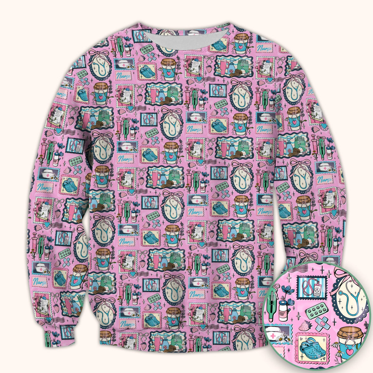 Stethoscope Syringe Frame Nurse Scrub Top