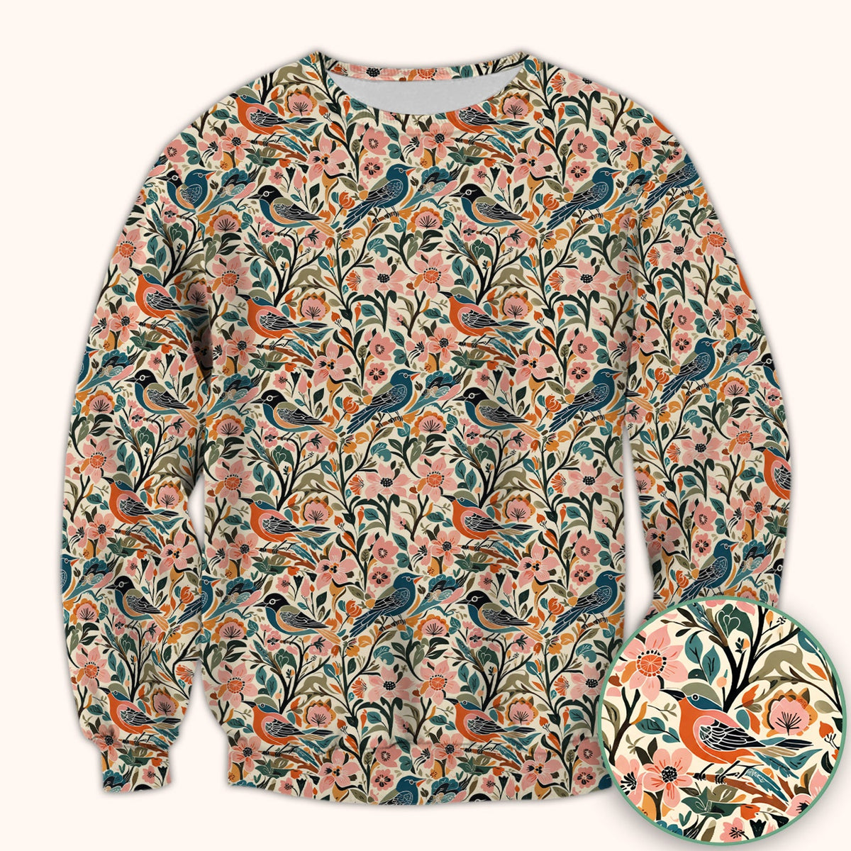Folk Art Songbird Floral Nurse Scrub Top