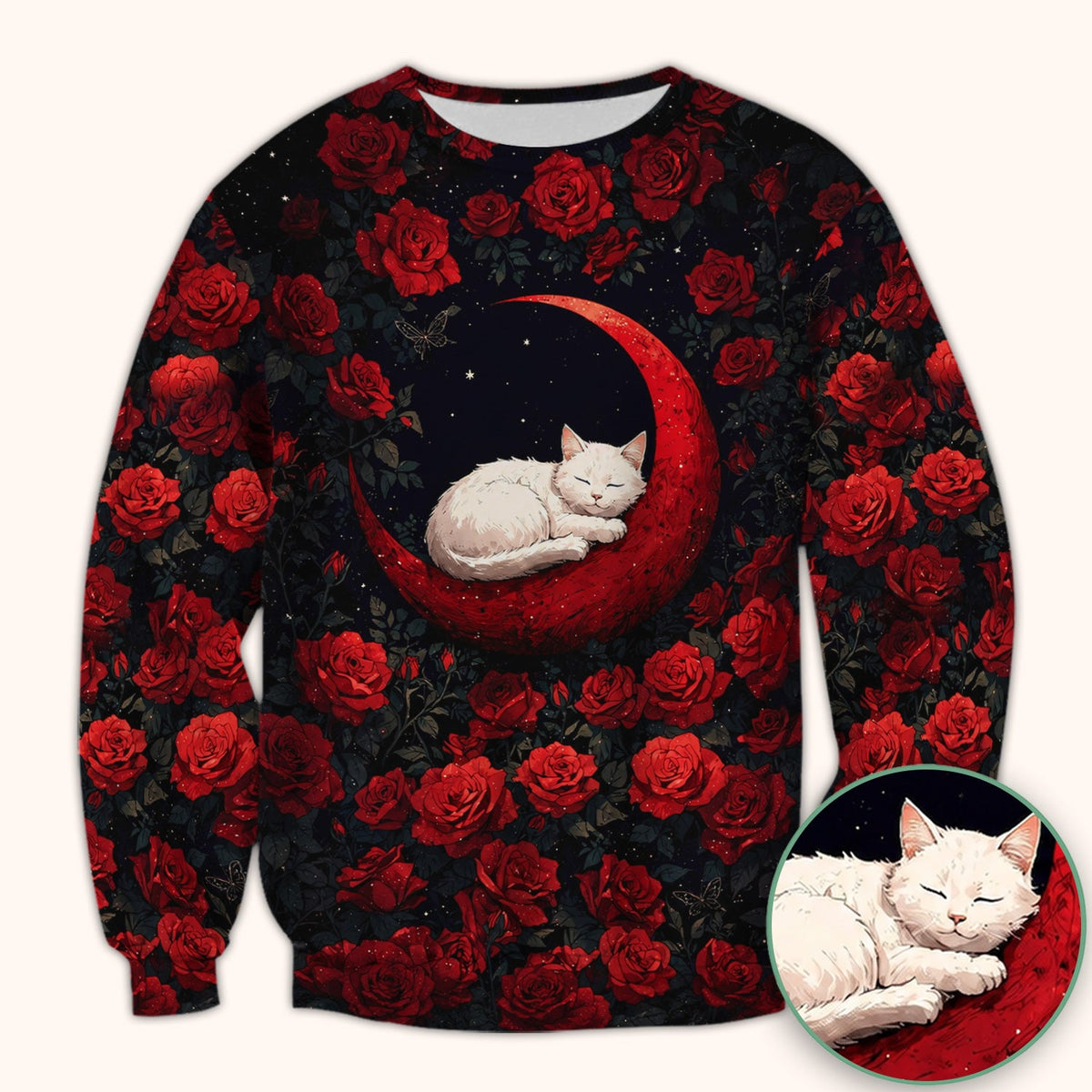Gothic Red Moon Cat Nurse Scrub Top
