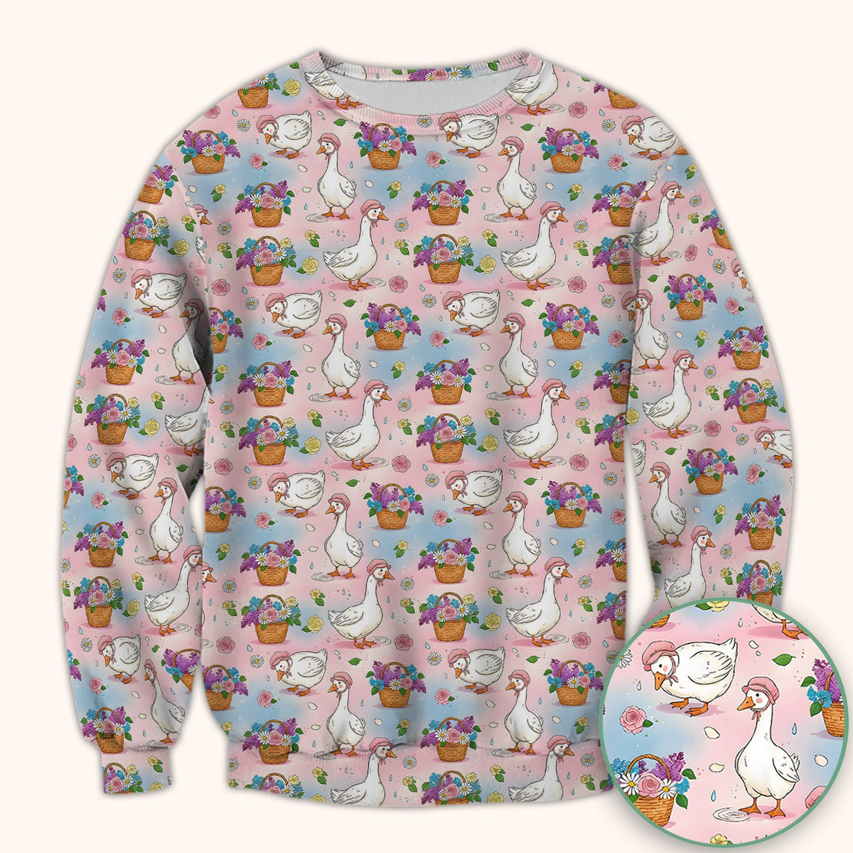 Spring Goose Flower Basket Nurse Scrub Top
