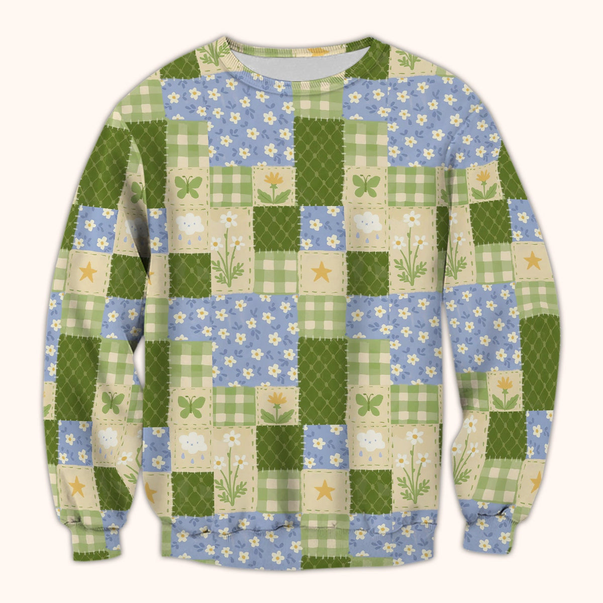 Green Patchwork Clover Floral Nurse Scrub Top
