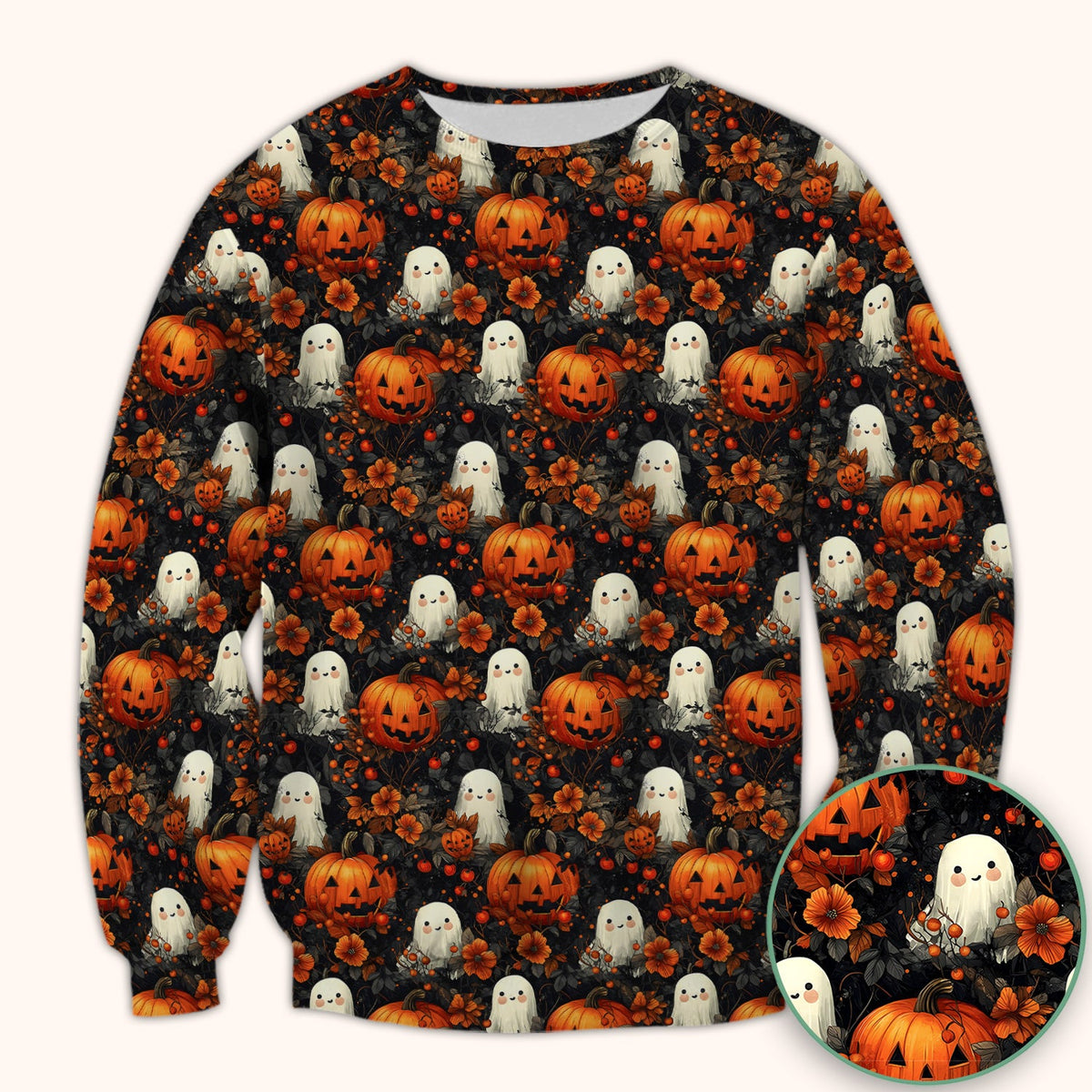 Spooky Ghost Pumpkin Nurse Scrub Top