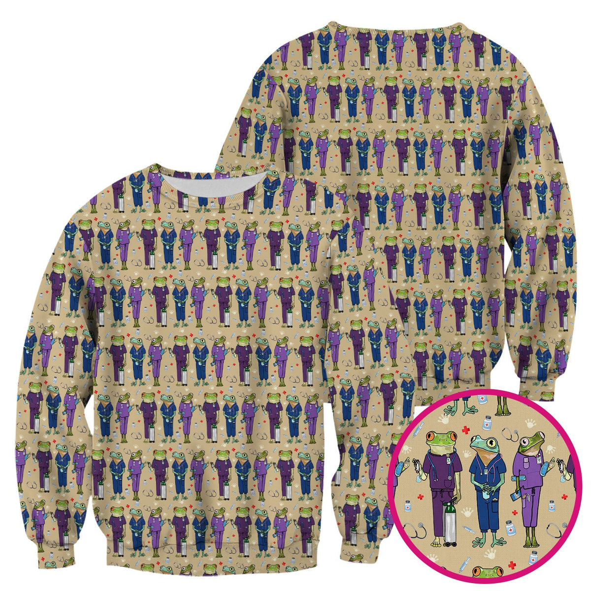 Frog Print Nurse Scrub Top