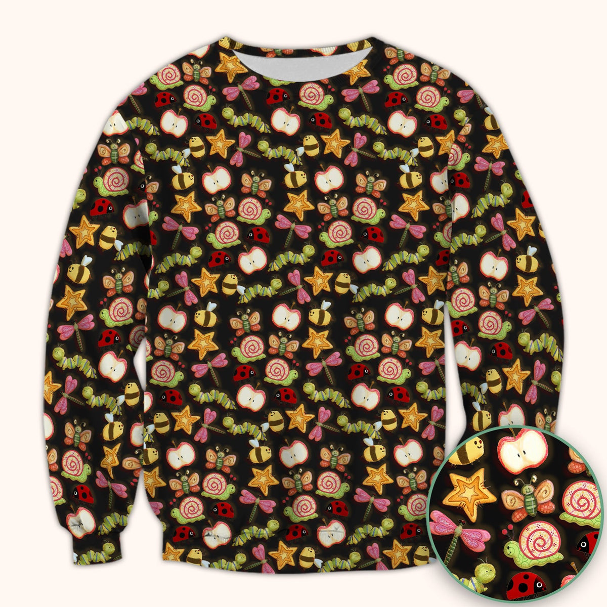 Snail Ladybug Caterpillar Apple Garden Nurse Scrub Top