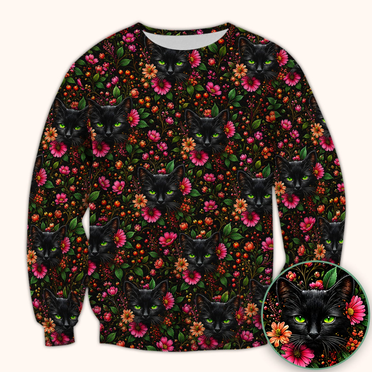 Adorable Black Cat Blossom Nurse Scrub Top