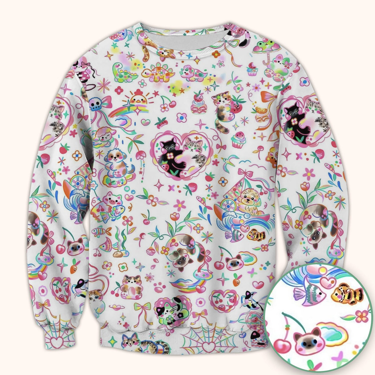 Kawaii Animal Rainbow Heart Nurse Scrub Top