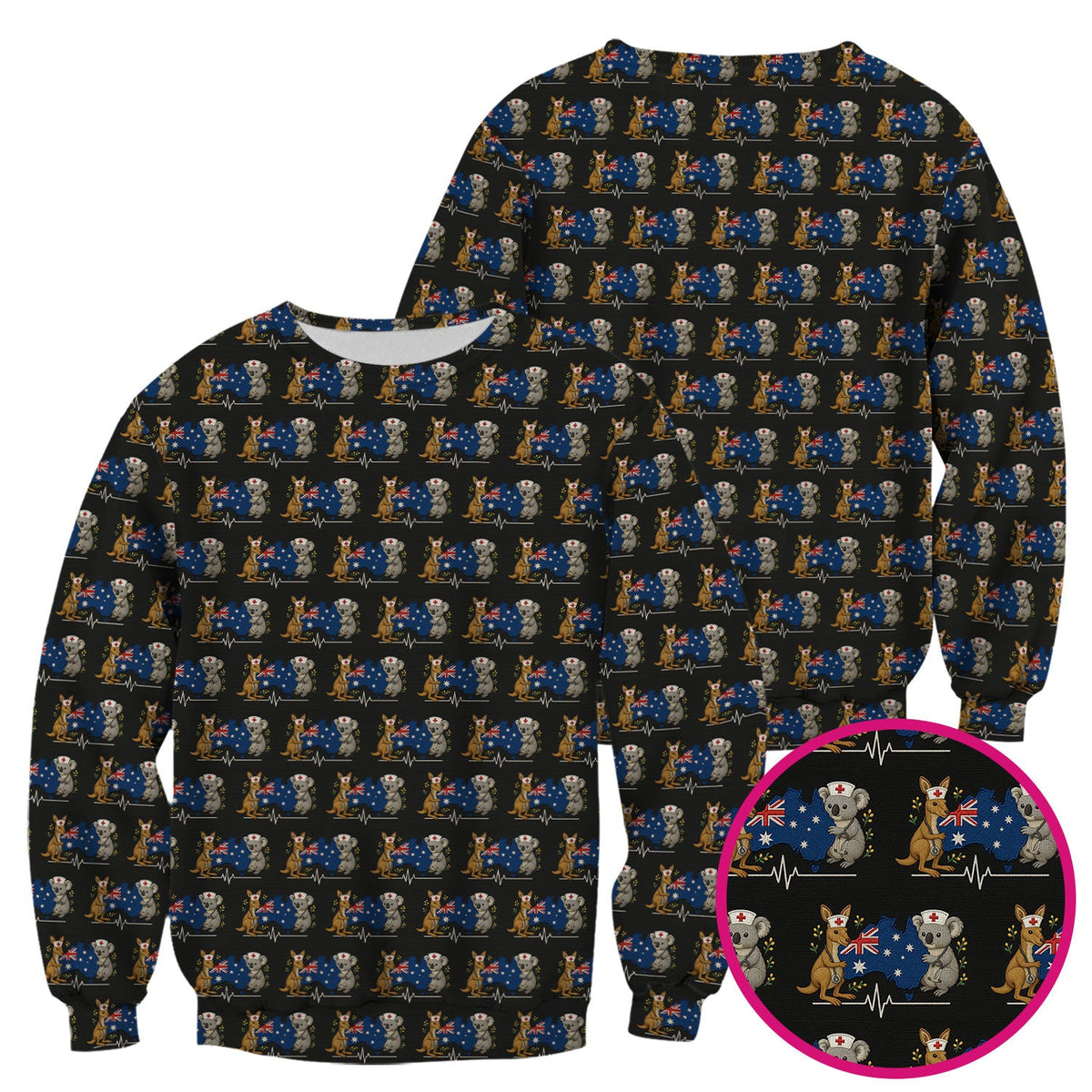 Australian Nurse Scrub Top, Cute Koala Kangaroo Heartbeat Pattern Shirt,  Breathable Fabrics Nursing Uniform