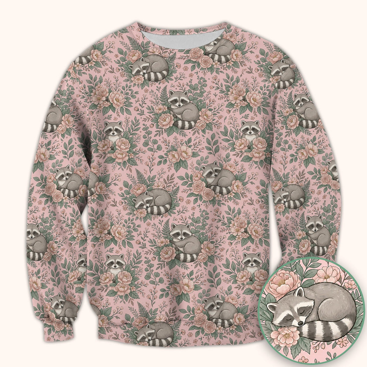 Sleeping Raccoon Rose Garden Nurse Scrub Top
