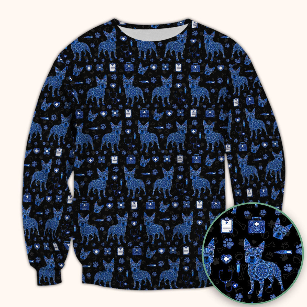 Blue Heeler Australian Cattle Dog Scrub Top, Australia Dot Art Pattern Shirt, Breathable Fabrics Nursing Uniform