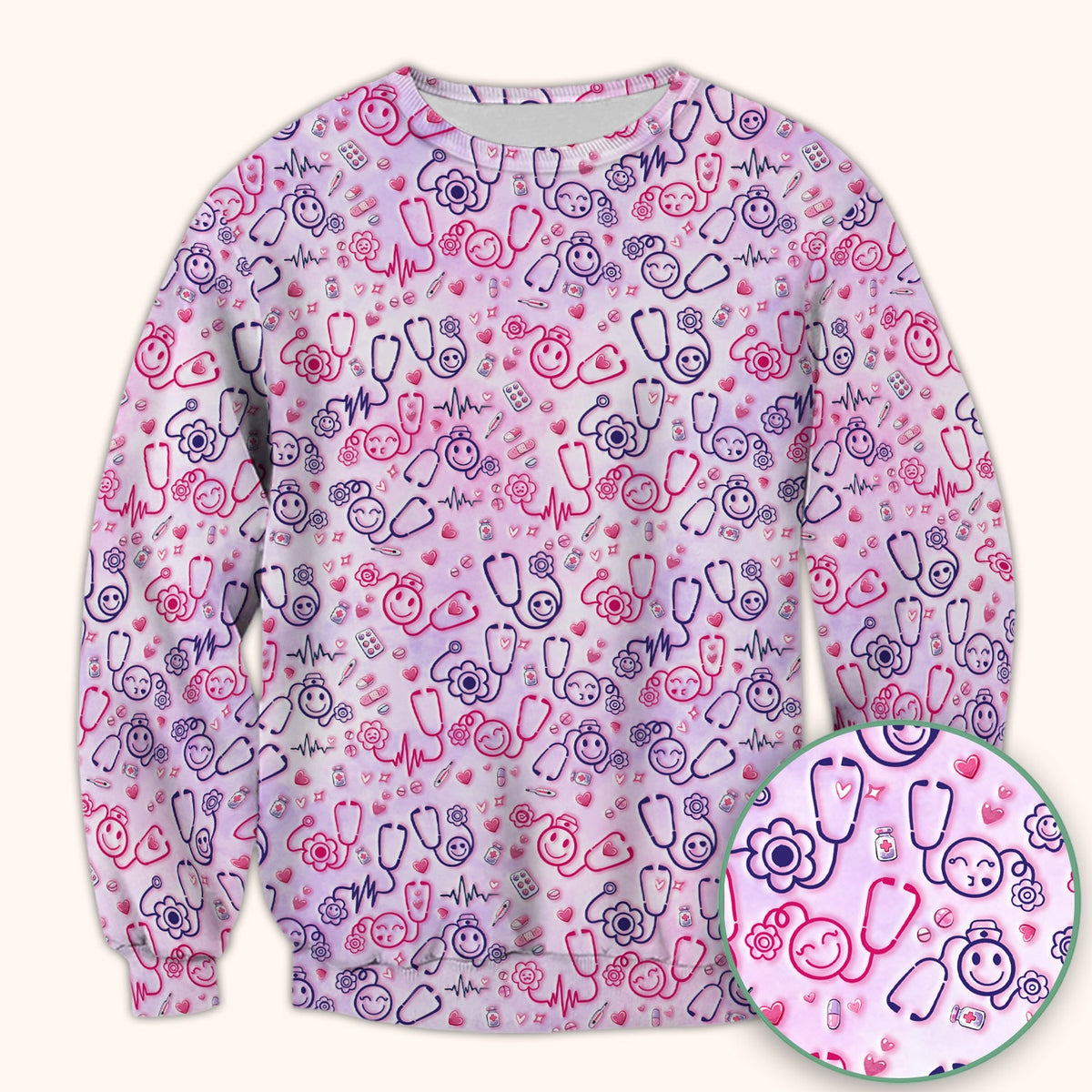 Stethoscope Heart Icon Nurse Scrub Top