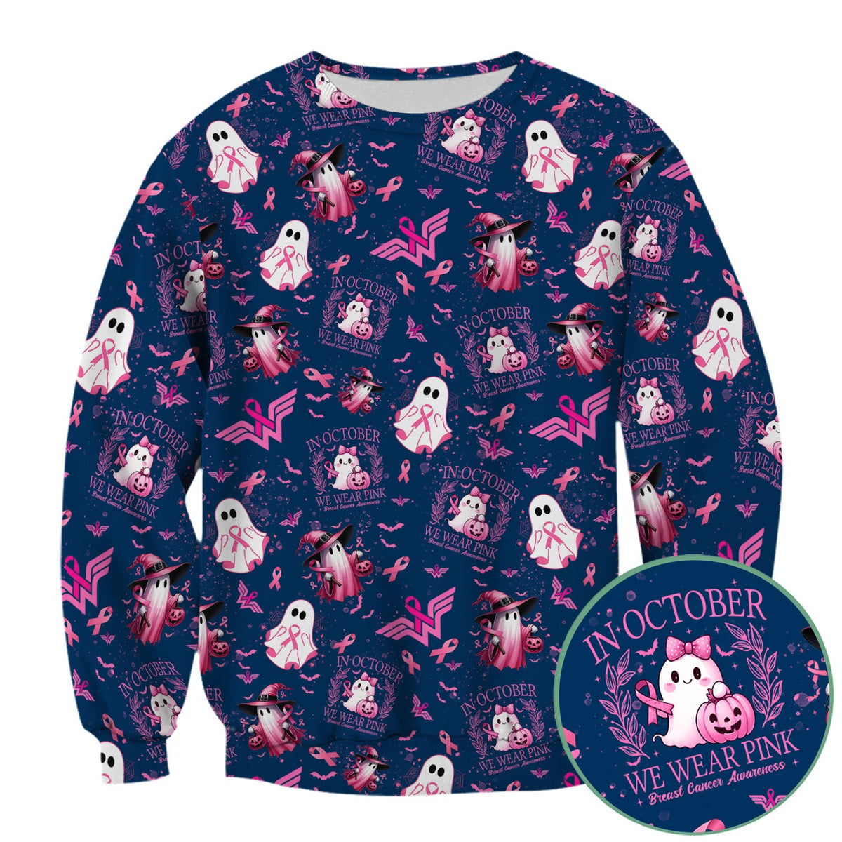 Pink Ribbon Ghost Witch Nurse Scrub Top - Breast Cancer Gift
