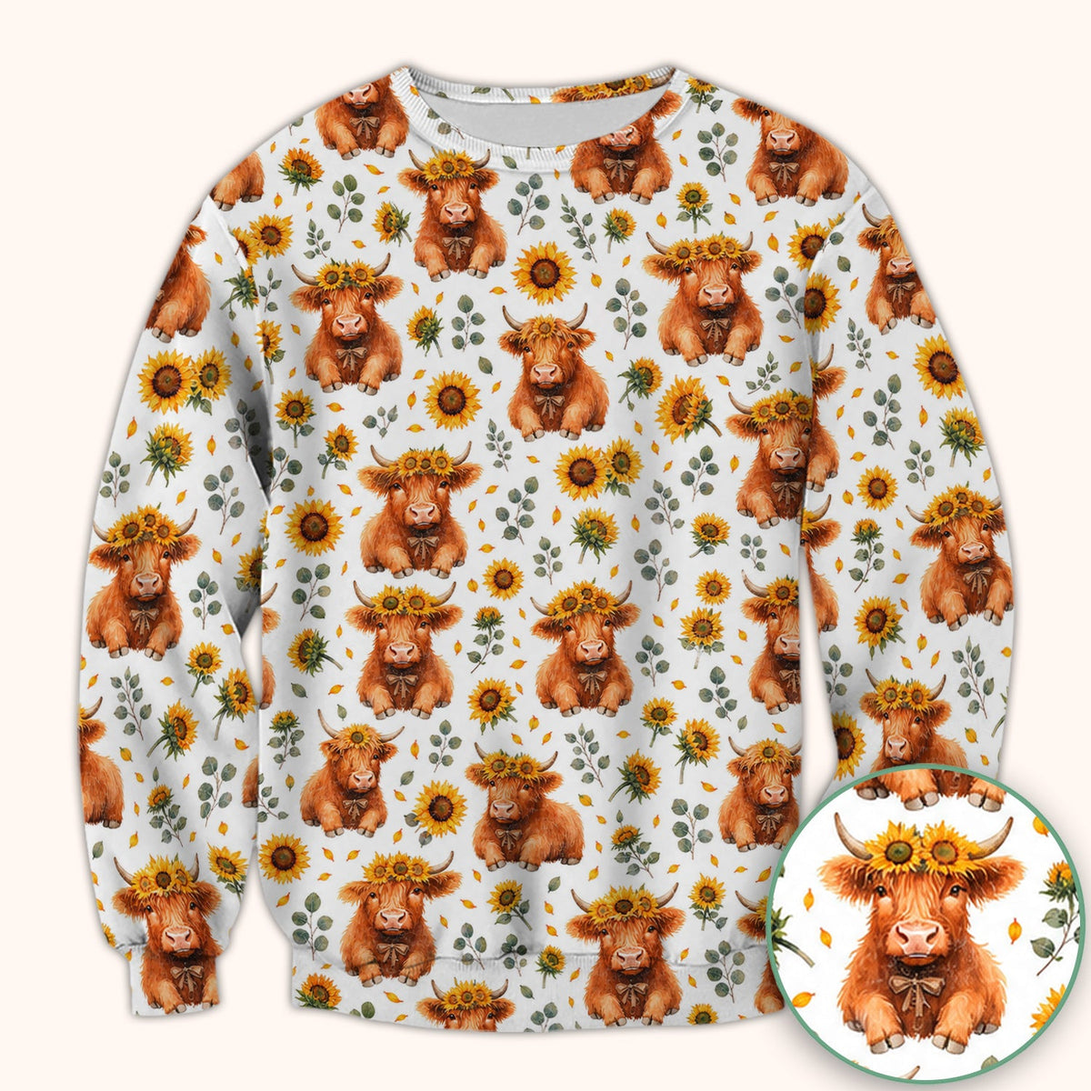 Rustic Highland Cow Floral Nurse Scrub Top