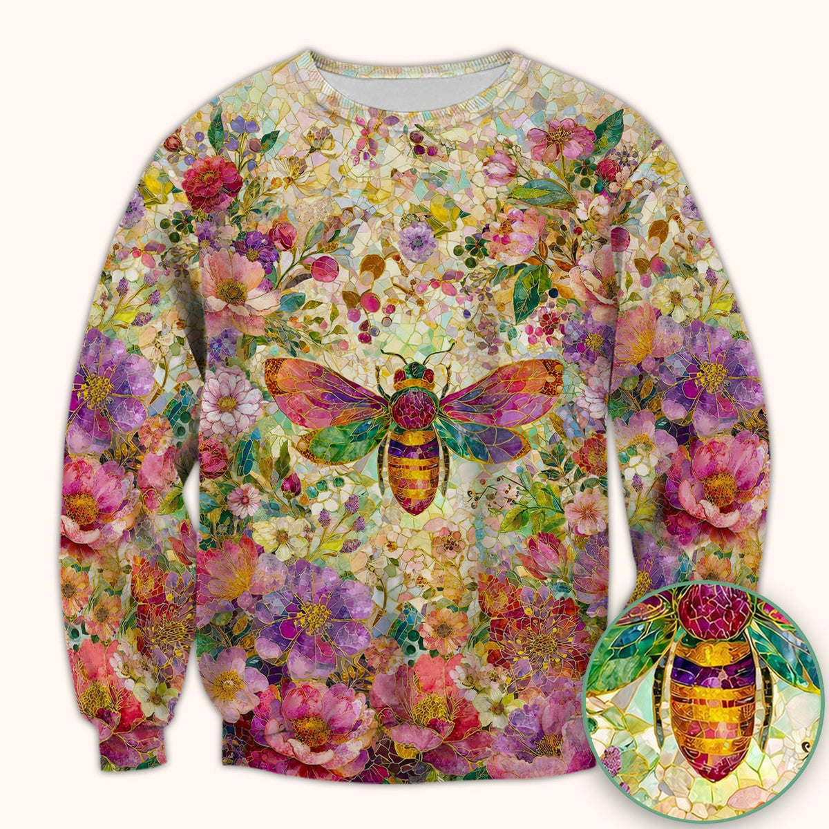 Vibrant Mosaic Bee Nurse Pattern Scrub Top, Comfortable Scrubs for Nurses