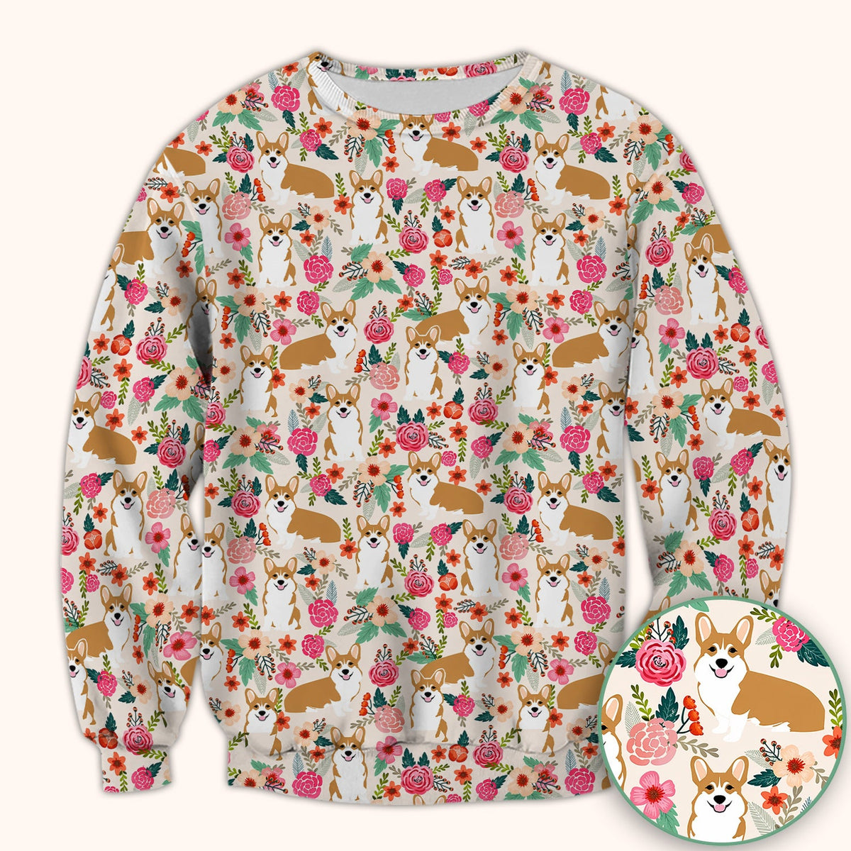 Corgi Floral Garden Nurse Scrub Top