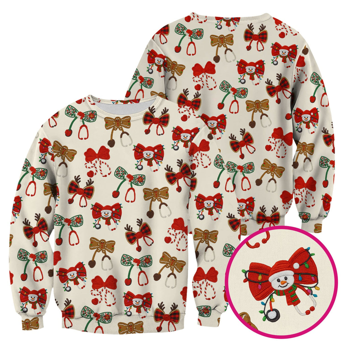 Christmas Stethoscope Bow Nurse Scrub Top