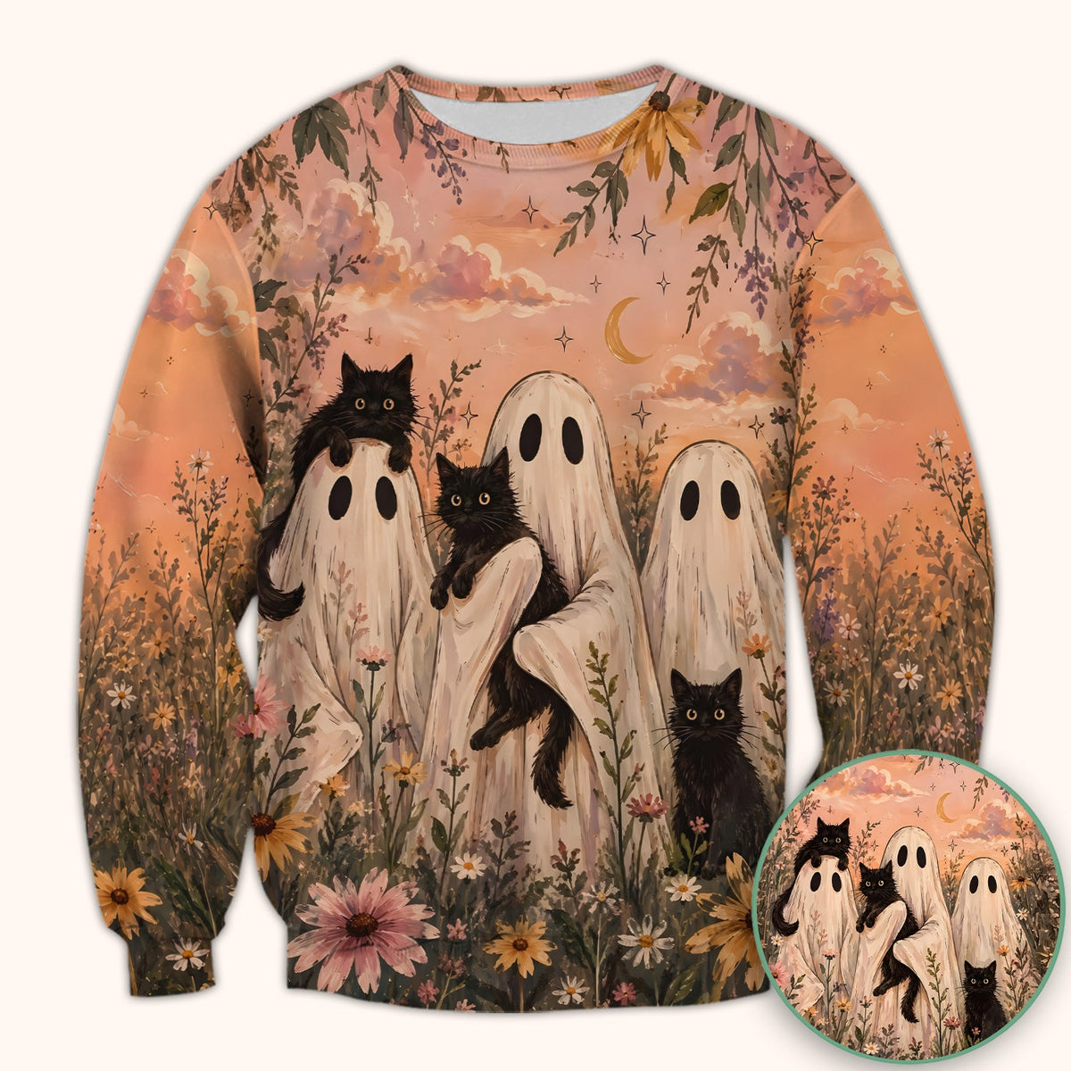 Ghosts Black Cats Nurse Scrub Top - Halloween Gift