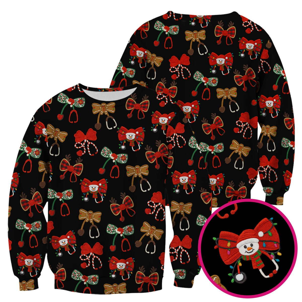 Christmas Stethoscope Bow Nurse Scrub Top