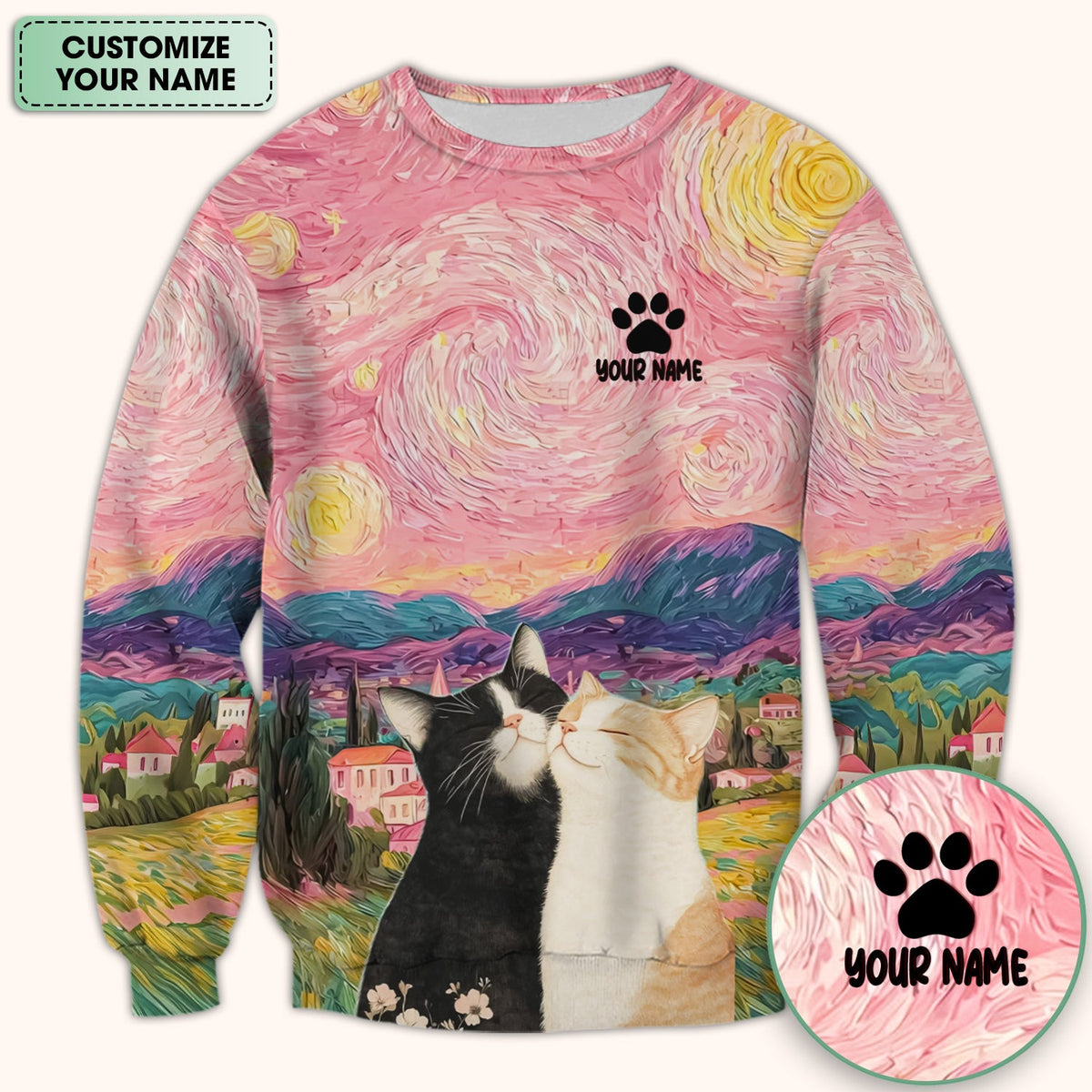 Personalized Cat Couple Sunset Sky Nurse Scrub Top