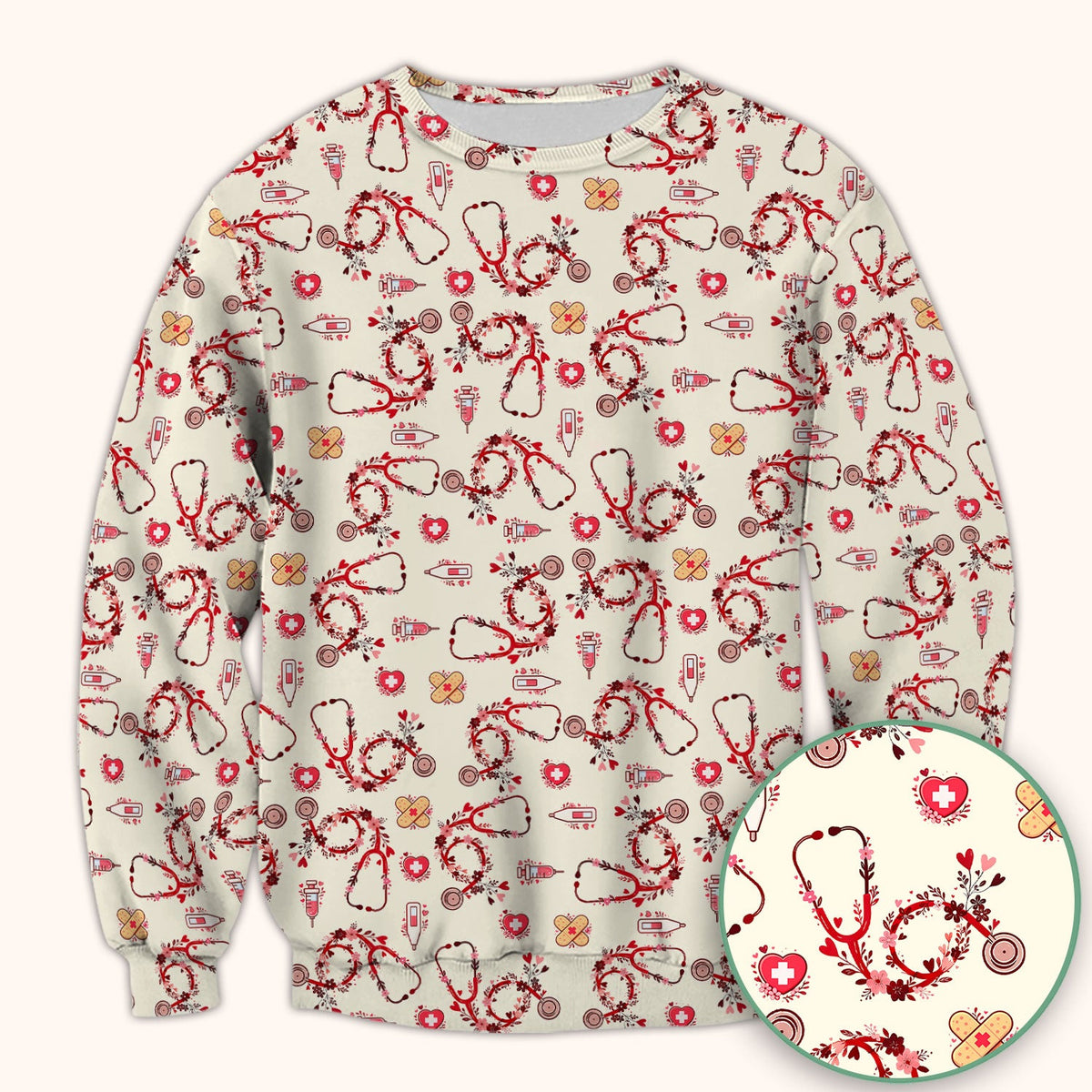Heart Stethoscope Nurse Scrub Top