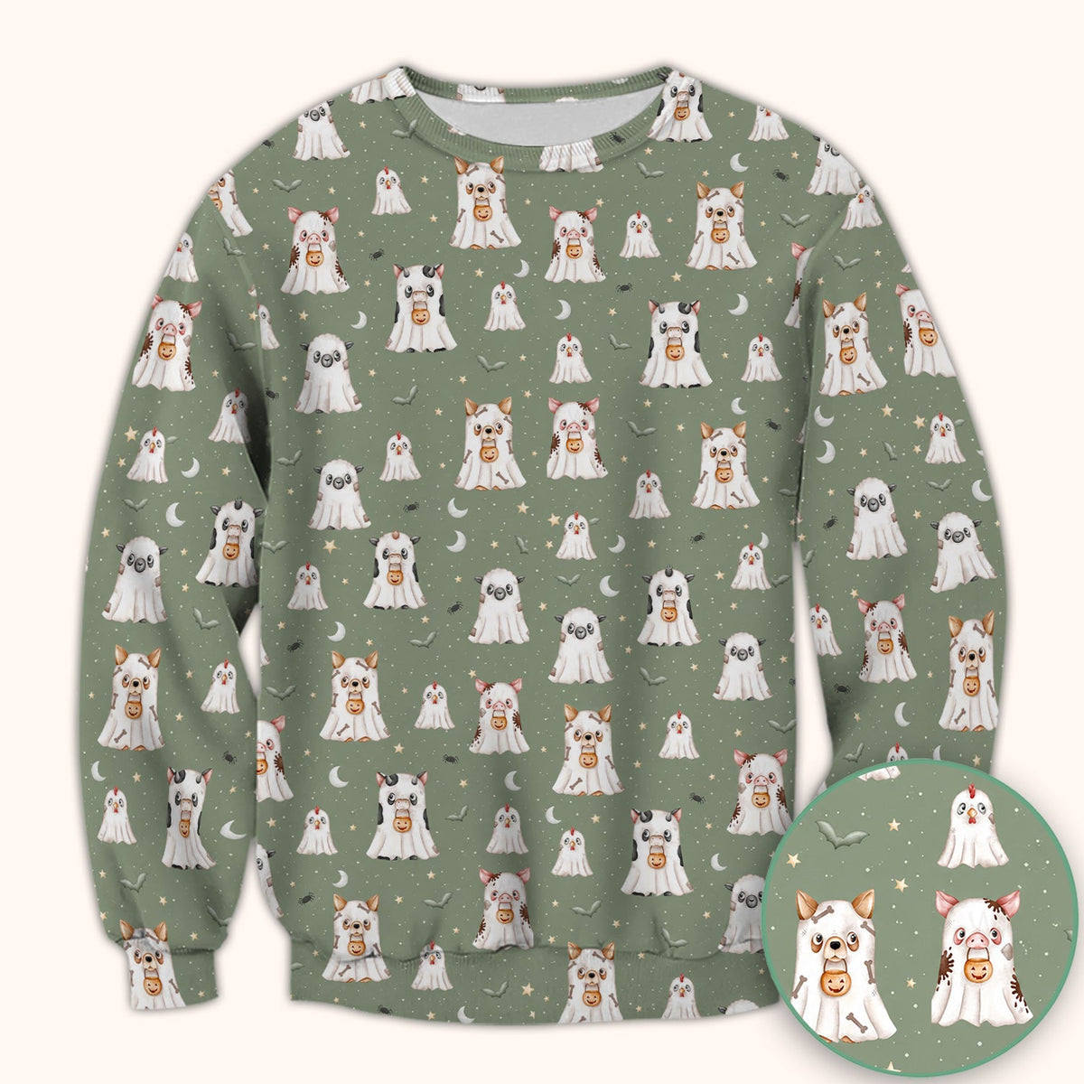 Spooky Farm Animal Ghost Nurse Scrub Top