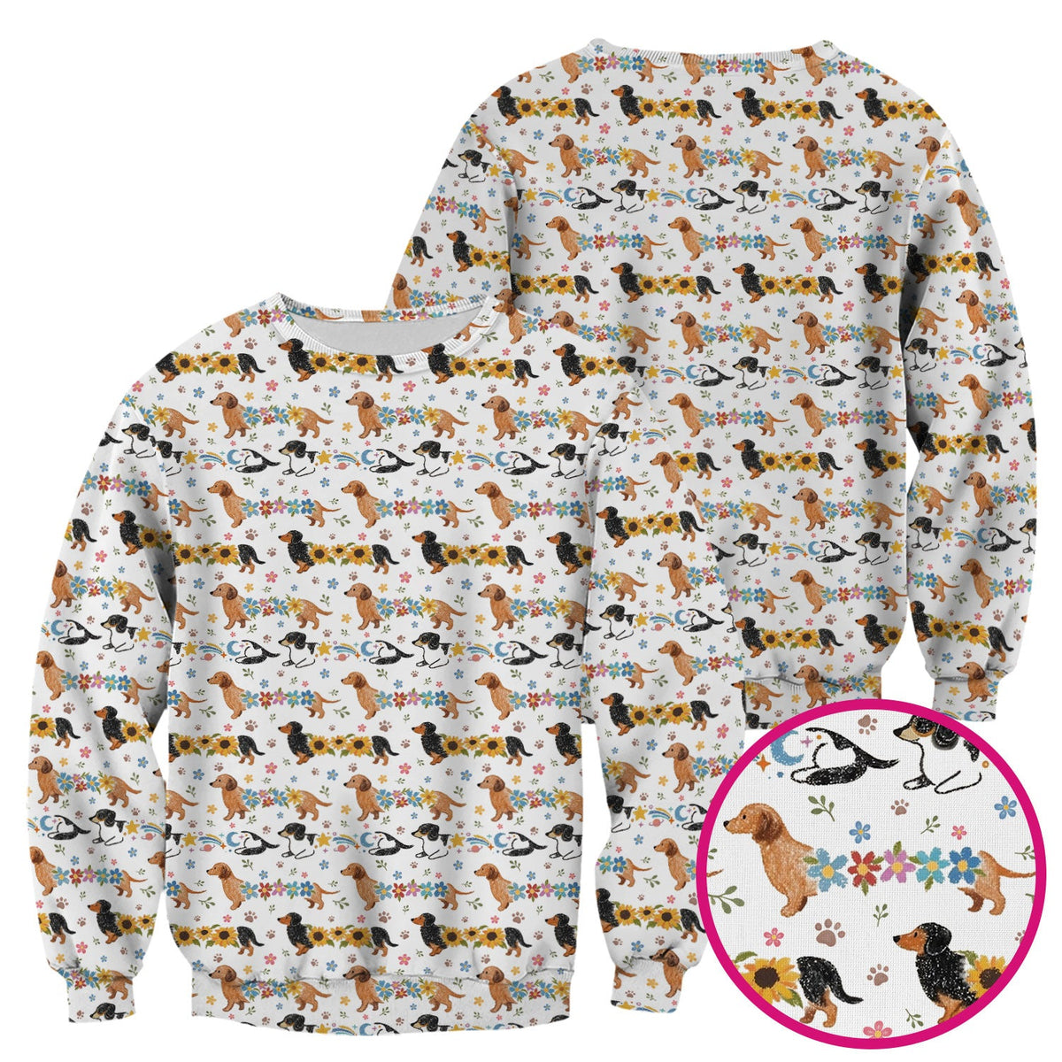 Floral Wiener Dog Nurse Scrub Top
