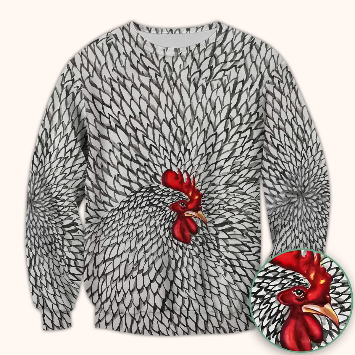 Watercolor Rooster Feather Nurse Scrub Top