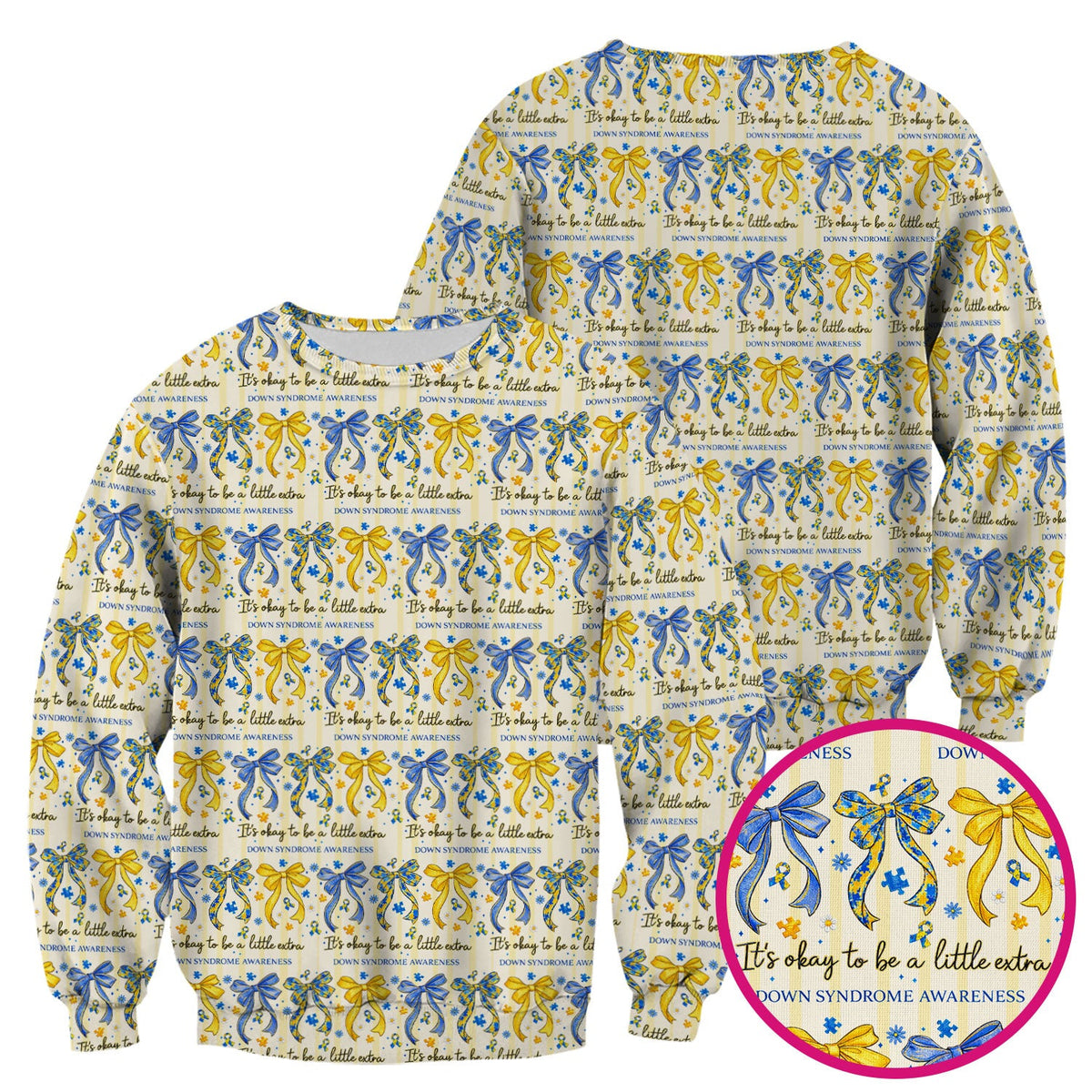 Down Syndrome Awareness Ribbon Pattern Scrub Top Comfortable Nurse Workwear Top
