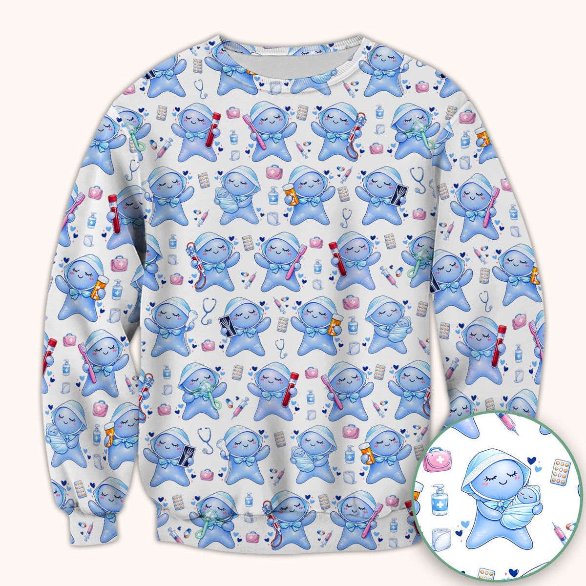 Dental Tooth Character Nurse Scrub Top
