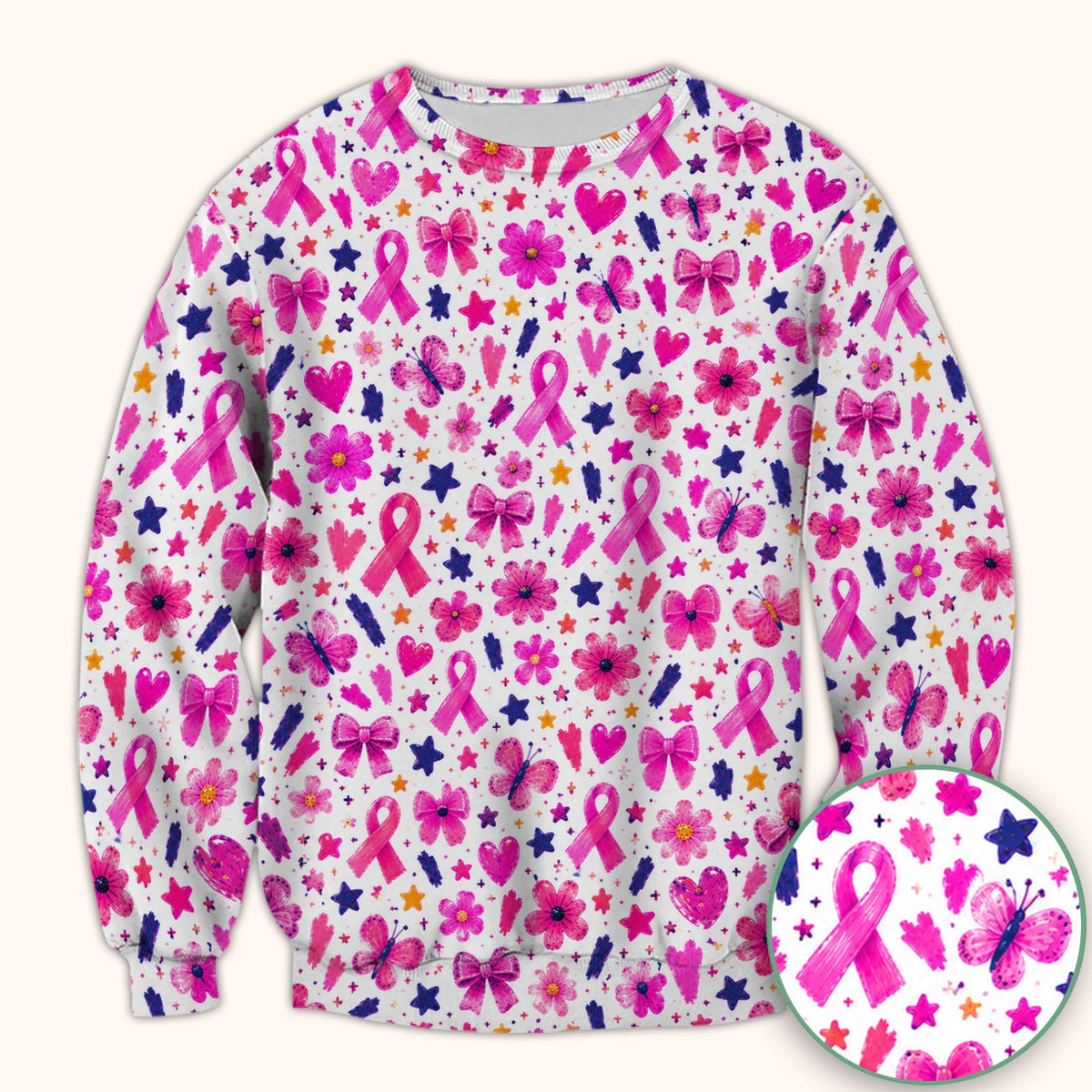 Pink Ribbon Floral Breast Cancer Nurse Scrub Top