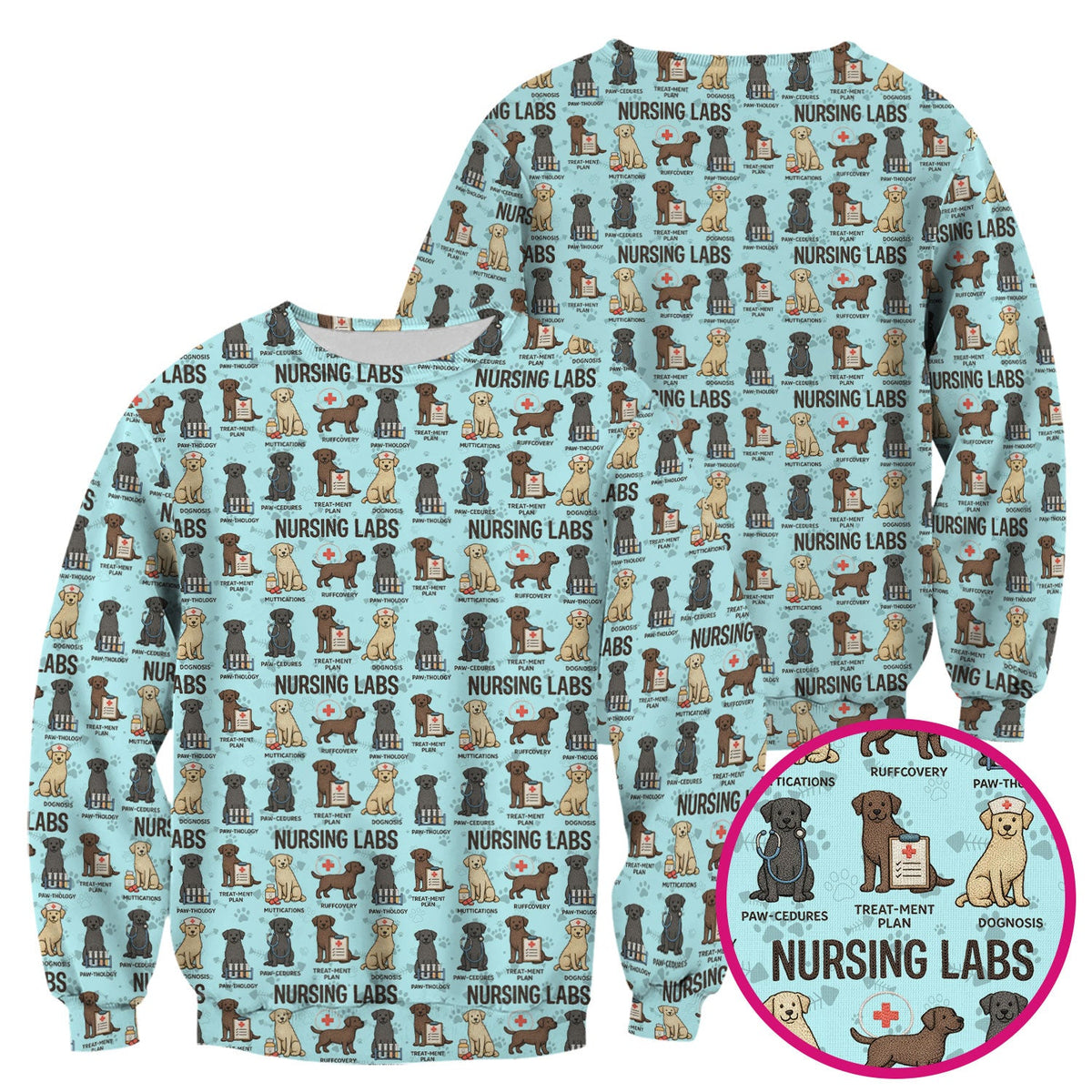 Playful Nursing Labs Dog Pattern Scrub Top, Comfortable Scrubs for Nurses