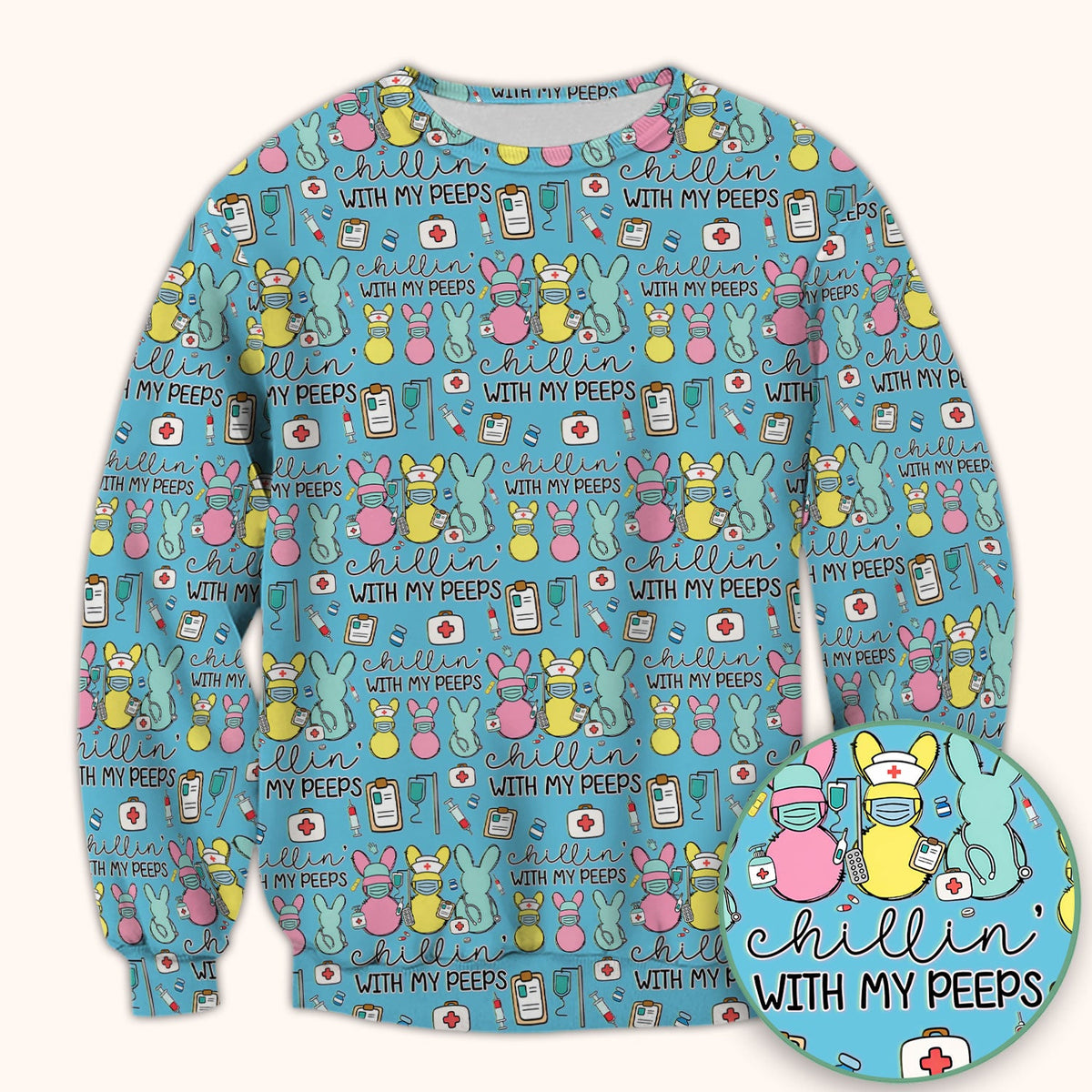 Bunny Nurse Chillin With My Peeps Scrub Top - Easter Gift
