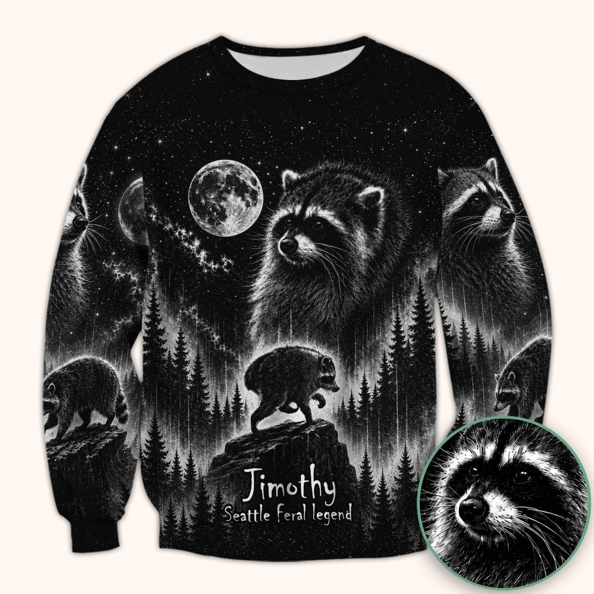 Moonlit Jimothy Raccoon Forest Nurse Scrub Top