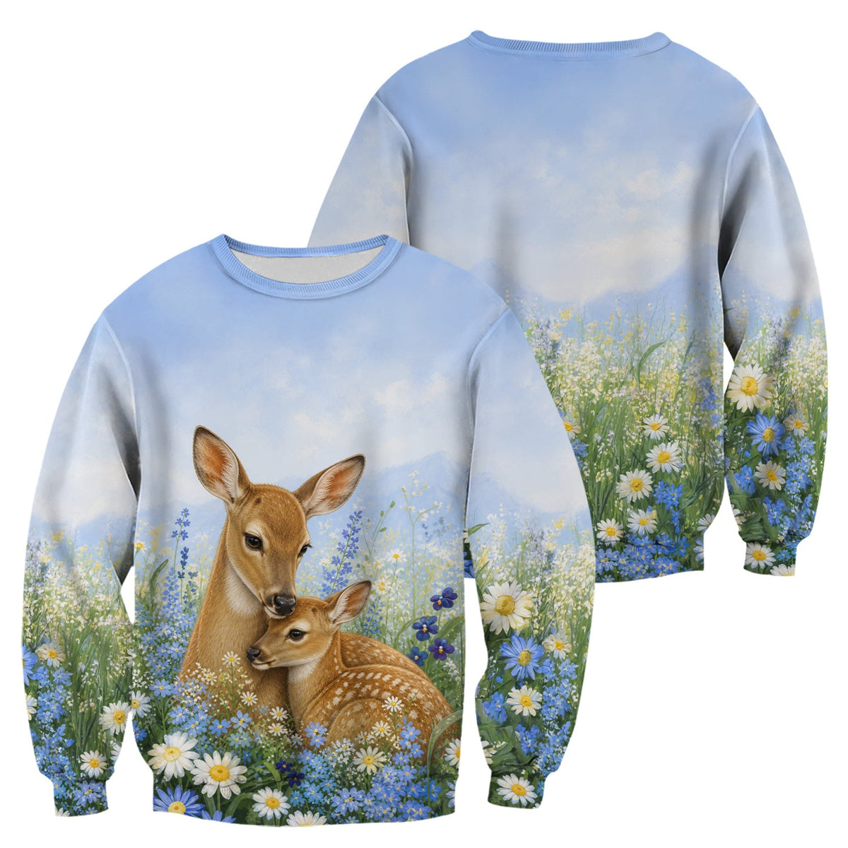 Deer Mother Baby Meadow Nurse Scrub Top