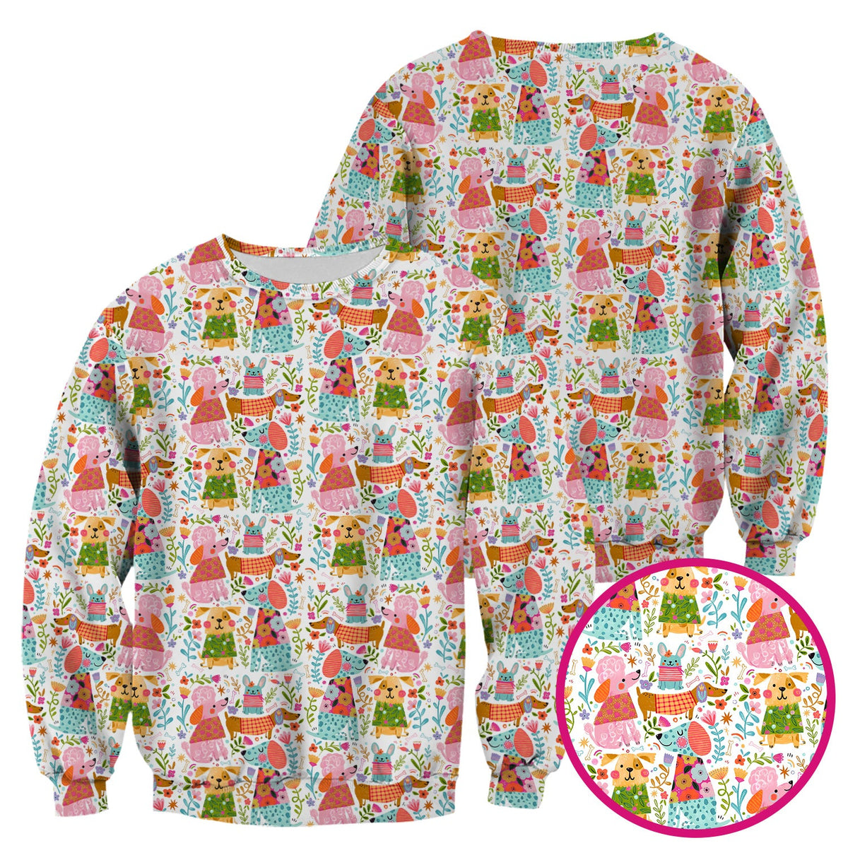 Colorful Dog Floral Nurse Scrub Top