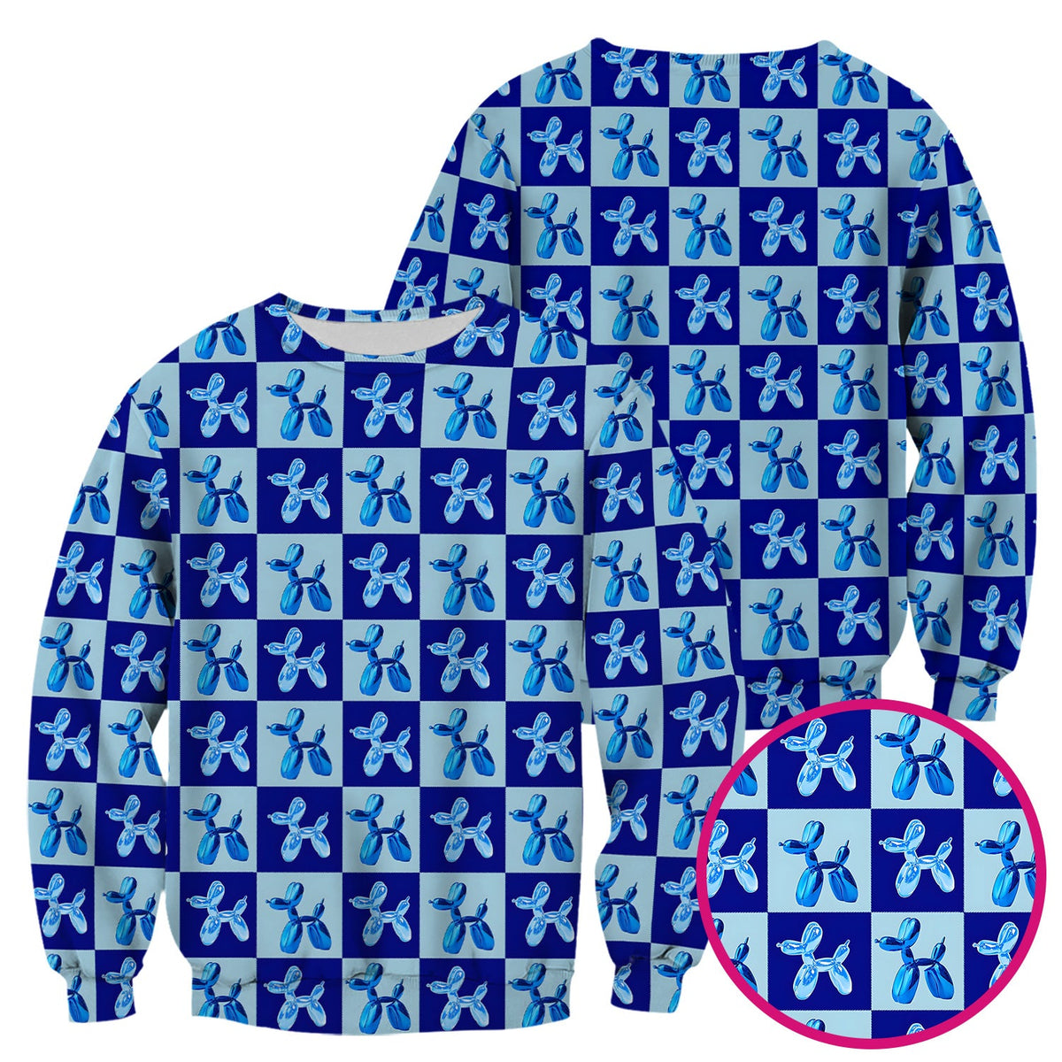 Cute Blue Balloon Dog Checkered Nurse Scrub Top