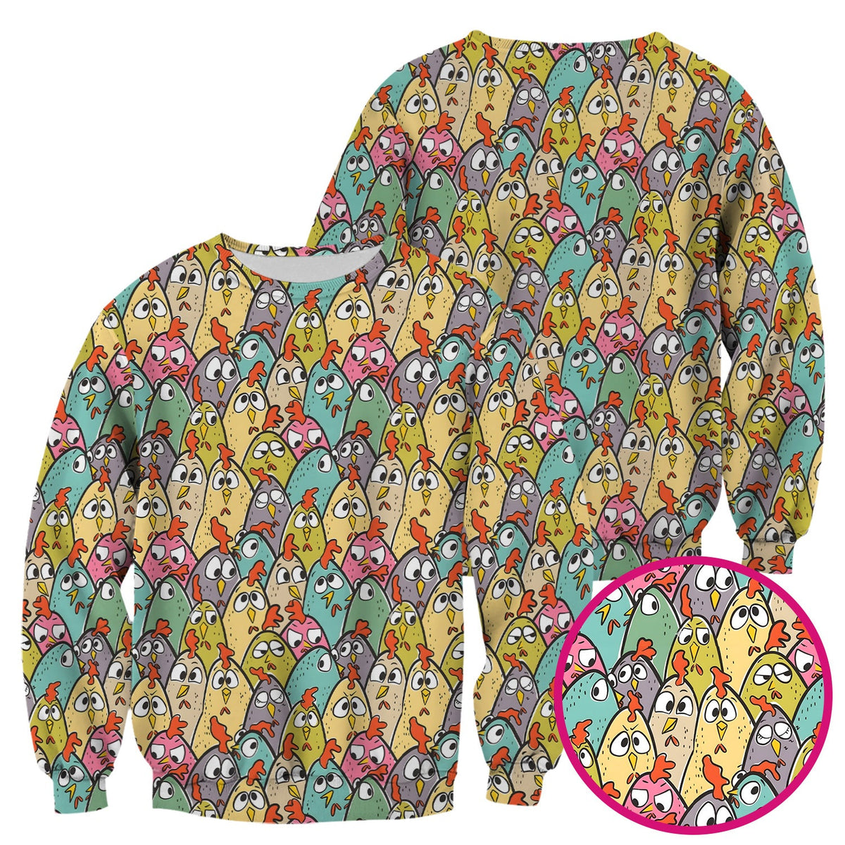 Cartoon Chicken Crowd Nurse Scrub Top