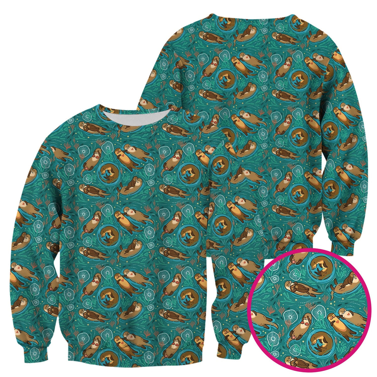 Sea Otter Floating Ocean Pattern Scrub Top, Comfortable Scrubs for Nurses
