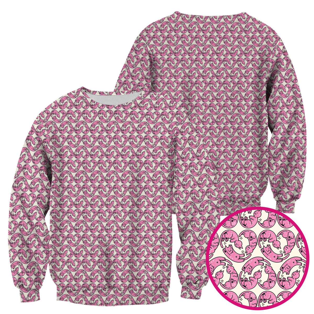 Pink Cat Cartoon Nurse Scrub Top