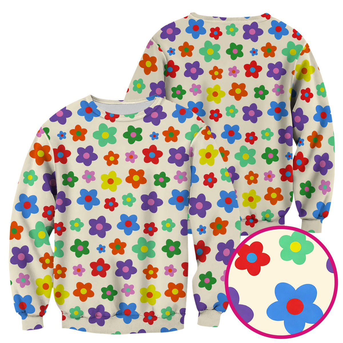 Colorful Retro Flower Nurse Scrub Top